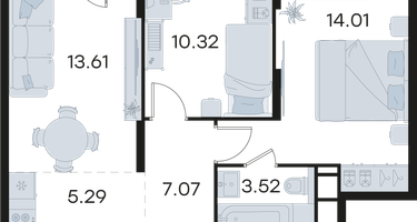 2-к. квартира, 57&nbsp;м²