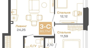 3-к. квартира, 60&nbsp;м²