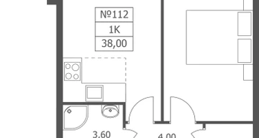 1-к. квартира, 38&nbsp;м²