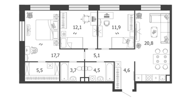 3-к. квартира, 85&nbsp;м²