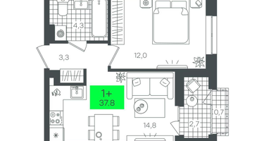 1-к. квартира, 37 м²