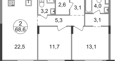 2-к. квартира, 68&nbsp;м²