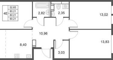 4-к. квартира, 80&nbsp;м²