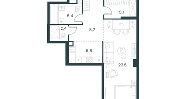 1-к. квартира, 50 м²