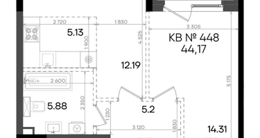 2-к. квартира, 44&nbsp;м²