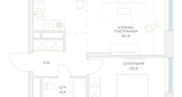 2-к. квартира, 44 м²