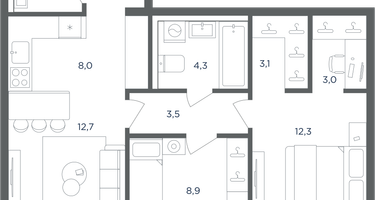 3-к. квартира, 62 м²