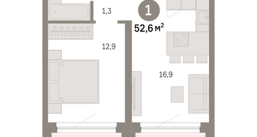 1-к. квартира, 52&nbsp;м²