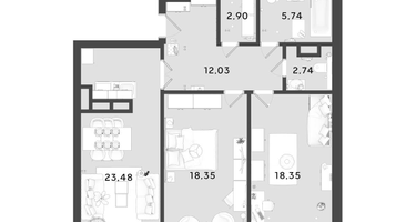 2-к. квартира, 83&nbsp;м²