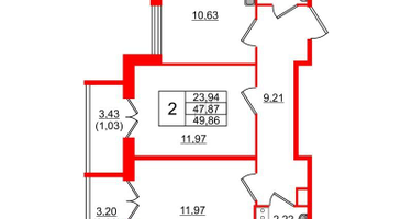2-к. квартира, 49&nbsp;м²