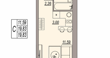 Студия, 19&nbsp;м²