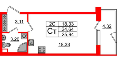 Студия, 24&nbsp;м²