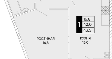 1-к. квартира, 43&nbsp;м²