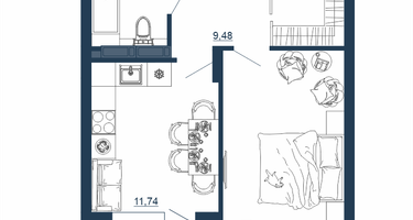 1-к. квартира, 44&nbsp;м²