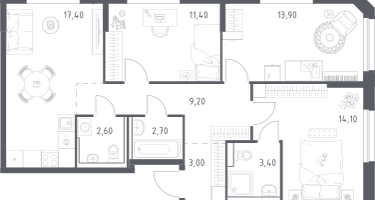3-к. квартира, 77&nbsp;м²