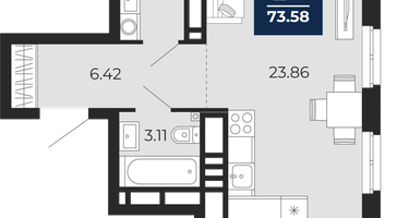 2-к. квартира, 73&nbsp;м²
