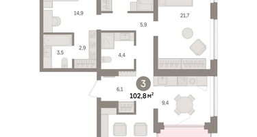 3-к. квартира, 102&nbsp;м²