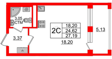 Студия, 24 м²
