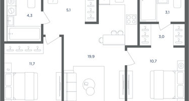 2-к. квартира, 57 м²