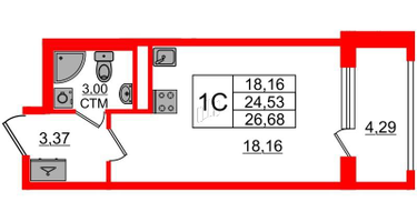 Студия, 24&nbsp;м²