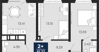 2-к. квартира, 56 м²