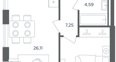 1-к. квартира, 51&nbsp;м²