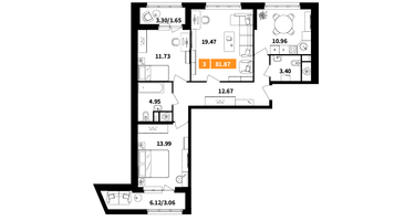 3-к. квартира, 81 м²