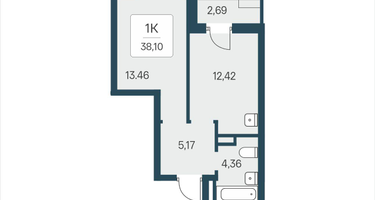 1-к. квартира, 38&nbsp;м²