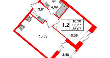 1-к. квартира, 33 м²