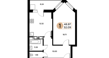 1-к. квартира, 48&nbsp;м²