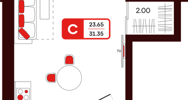 Студия, 31 м²