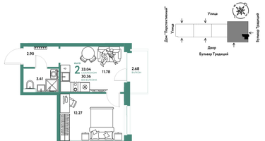 2-к. квартира, 33 м²