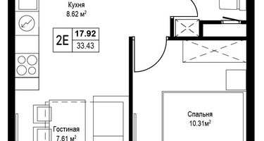 2-к. квартира, 33&nbsp;м²