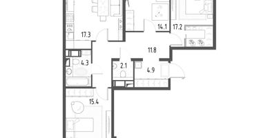 3-к. квартира, 89&nbsp;м²