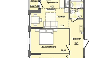 1-к. квартира, 59&nbsp;м²