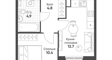 1-к. квартира, 32&nbsp;м²