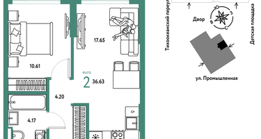 2-к. квартира, 36 м²