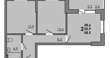 2-к. квартира, 58 м²