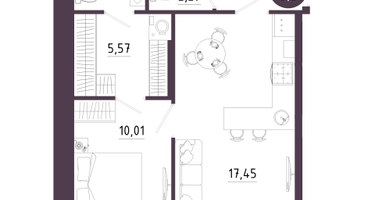 1-к. квартира, 45&nbsp;м²