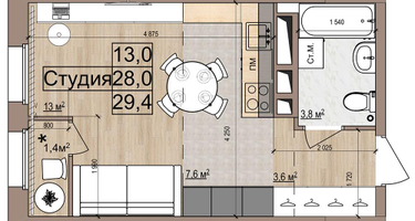Студия, 29 м²
