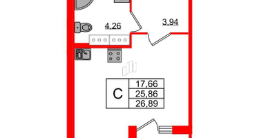 Студия, 26&nbsp;м²
