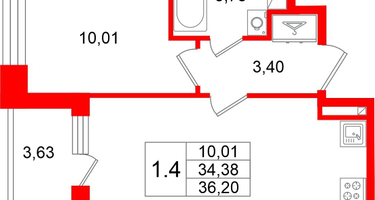 1-к. квартира, 34 м²