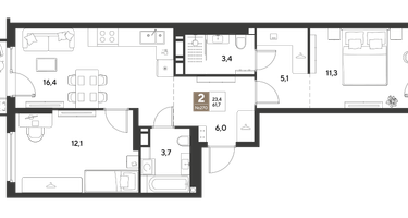 2-к. квартира, 61&nbsp;м²
