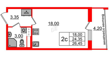 Студия, 24&nbsp;м²