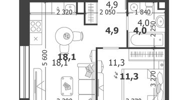 1-к. квартира, 38 м²