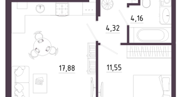 1-к. квартира, 40 м²