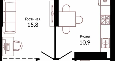 1-к. квартира, 38&nbsp;м²