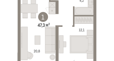 1-к. квартира, 47 м²