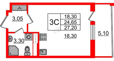 Студия, 24 м²