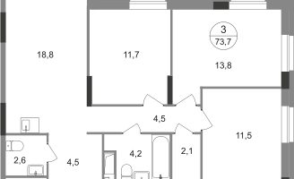 3-к. квартира, 73 м²